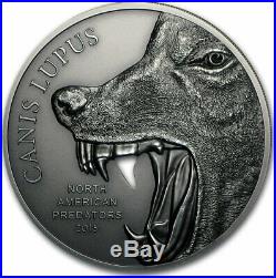 Cook Islands 2015 10$ CANIS LUPUS Gray Wolf North American Predators Silver Coin