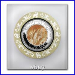 Cook Islands 2015 25$ Year Of The Goat Mother Of Pearl Lunar Silver Coin
