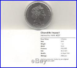 Cook Islands 2015 5$ CHONDRITE IMPACT METEORITE NWA 4037 Silver Coin
