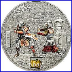 Cook Islands 2015 5$ History of the Samurai 1 Oz Authentic Inlay Silver Coin
