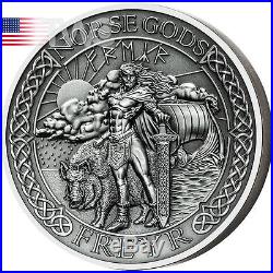 Cook Islands 2016 10$ The Norse Gods Freyr 2 oz Antique finish Silver Coin