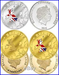 Cook Islands 2016 $1/5/20 Brexit Silver&Gold Proof Coin Set LIMETED