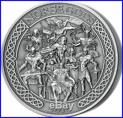 Cook Islands 2016 25$ NORSE GODS High Relief Odin Thor Loki 5 Oz Silver Coin