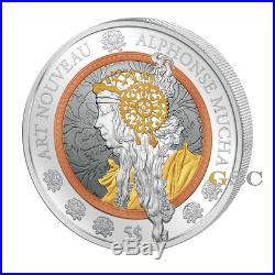 Cook Islands 2016 5$ Art Nouveau by Alphonse Mucha 2oz. 999 fine silver coin