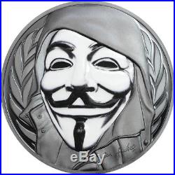 Cook Islands 2016 5$ Guy Fawkes Mask 1 Oz Silver Coin Black Proof Smart Minting