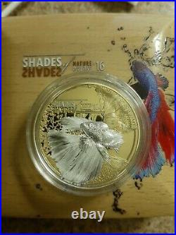 Cook Islands 2016 $5 Shades of Nature Fighting Fish Gold Gilt Silver Coin
