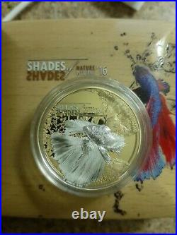 Cook Islands 2016 $5 Shades of Nature Fighting Fish Gold Gilt Silver Coin