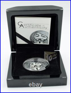 Cook Islands 2016 Guy Fawkes Mask 1 Oz Silver Black Proof Coin