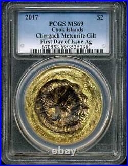 Cook Islands 2017 $2 Silver Chargach Meteorite Gild MS69 PCGS 35250381