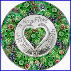 Cook Islands 2017 MURRINE MILLEFIORI GLASS ART Silver Proof. 999 Coin 5$