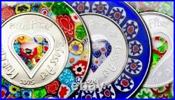 Cook Islands 2017 MURRINE MILLEFIORI GLASS ART Silver Proof. 999 Coin 5$