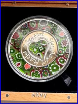 Cook Islands 2017 MURRINE MILLEFIORI GLASS ART Silver Proof. 999 Coin 5$