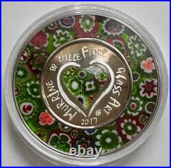 Cook Islands 2017 MURRINE MILLEFIORI GLASS ART Silver Proof. 999 Coin 5$