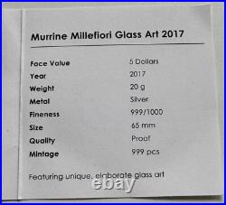 Cook Islands 2017 MURRINE MILLEFIORI GLASS ART Silver Proof. 999 Coin 5$