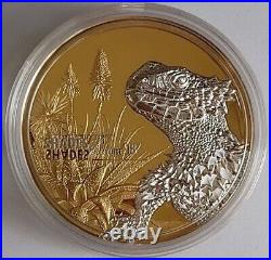 Cook Islands 2018 5$ Shades of Nature SUNGAZER LIZARD Proof Gilded Silver Coin
