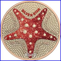 Cook Islands 2019 1$ Silver Star Starfish Diamond Effect 1 Oz Silver Coin