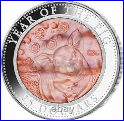 Cook Islands 2019 25$ Year Of The Pig Mother Of Pearl Lunar Silver Coin