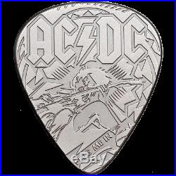 Cook Islands 2019 $2 ACDC Guitar Pick Plug me in 1/4 oz Antique Silver Coin