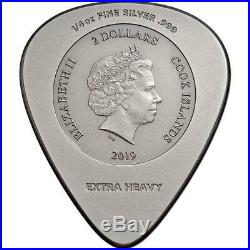 Cook Islands 2019 $2 ACDC Guitar Pick Plug me in 1/4 oz Antique Silver Coin