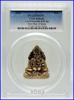 Cook Islands 2019 Lord Ganesha 3 oz Gilded Silver Coin PCGS MS70 FDoI