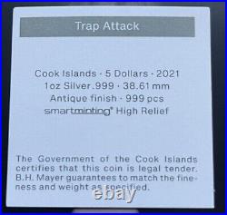 Cook Islands 2020 5$ Trap Attack 1 Oz 999 Fine Silver Coin Creepy Scary Horror