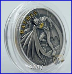 Cook Islands 2021 Batman 2 Oz High Relief Antique Finish Silver Coin Cook Islands 2021 Batman 2 Oz High Relief Antique Finish Silver Coin