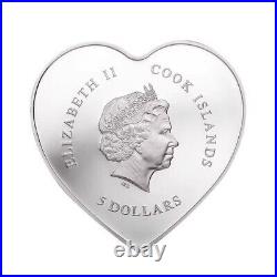 Cook Islands 2021 Valentine's Day Heart Shaped Silver Coin 20g 5 Dollars