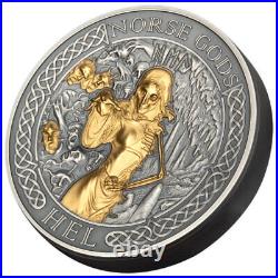 Cook Islands 2023 $1 2-oz Silver Gilded Norse Gods Hel High Relief Antique Fi