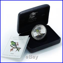 Cook Islands 2$ Kakariki Birds of New Zealand coloured proof silver coin 2005
