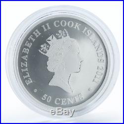 Cook Islands 50 cents Forever Love doves kiss ½oz silver colored proof coin 2011