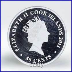 Cook Islands 50 cents Forever Love doves kiss ½oz silver colored proof coin 2011