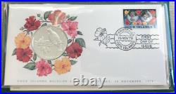 Cook Islands 5 Dollar Coin Silver Proof Wildlife Conservation Day 1979 Fdc