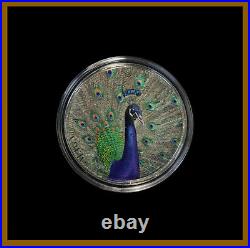 Cook Islands 5 Dollars 1 oz Silver Coin, 2015 High Relief Peacock With Box & COA