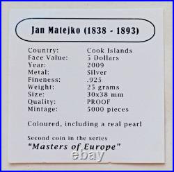 Cook Islands 5 Dollars 2009, Matejko Wernyhora, Silver Coin, real pearl COA