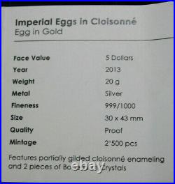 Cook Islands 5 Dollars 2013 Imperial Eggs #F3608, Colored 2 Bohemian Crystals