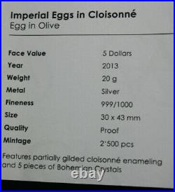 Cook Islands 5 Dollars 2013 Imperial Eggs #F3609, Colored 5 Bohemian Crystals