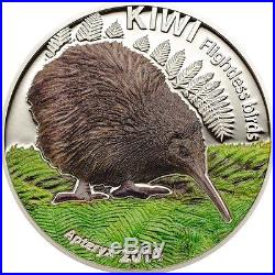 Cook Islands $5 Dollars, 31 g Silver Proof Coin, 2014, Color Relief Flightless Bird