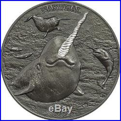 Cook Islands $5 Dollars, 31g Silver Antique Finished Coin, 2015, Unicorn of the Sea