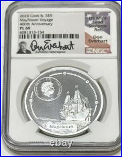 Cook Islands $5 NGC PL 69 Silver mayflower Voyage 400th Anniversary Signed