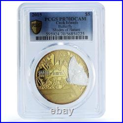 Cook Islands 5 dollars Butterfly KM-1696 Shades Nature PR 70 PCGS Ag coin 2015