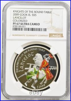 Cook Islands 5 dollars Knights Round Table Lancelot silver coin 2009 NGC PF 67