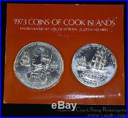 Cook Islands Mint Set 1973 silver KMMS4 2 Coins Original Wallet James Cook
