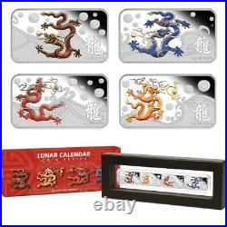 Cook Islands PERTH MINT 2012 Year Dragon 4-Coin Rectangle 1 Oz Silver Proof Set