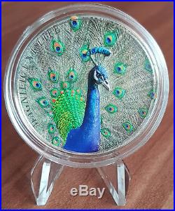 Cook Islands Peacock 2015 Magnificent Life 5$ Silver Coin + Box