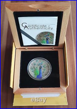 Cook Islands Peacock 2015 Magnificent Life 5$ Silver Coin + Box