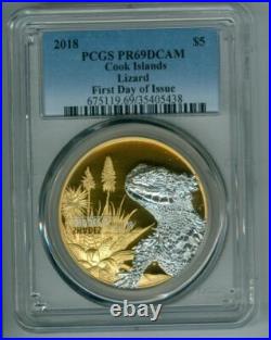 Cook Islands Shades On Nature 2018 $5 Lizard. 999 Silver Pcgs Pr-69dcam