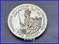 Cook Islands Silver Coin 1973 Queen Elizabeth II Silver Jubilee 2 Dollar