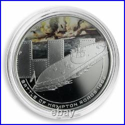 Cook Islands WAR SHIP FAMOUS NAVAL BATTLES HAMPTON ROADS Silver Proof Coin