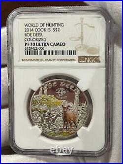 Cook Islands World of Hunting NGC PF70 ROE DEER PureSilver Coin with COA 2014 LOC6