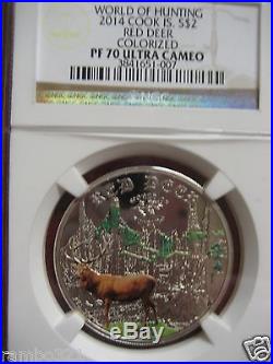 Cook Islands World of Hunting NGC PF70 Red Deer PureSilver Coin with COA 2014